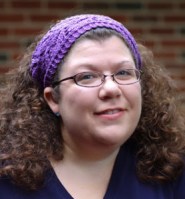 Barbara models the prototype for her Lace One-Skein Wonders design, Drooping Elm Headband.